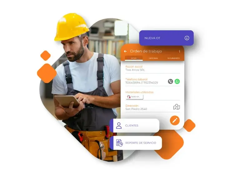 Obrero utilizando app BRUMIER